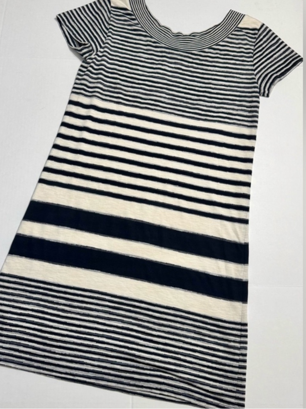 Maeve Anthropologie Haven striped knit dress in navy and off-white cotton blend